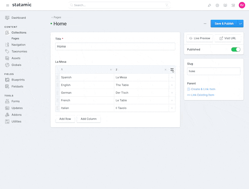 Fullscreen mode with the table fieldtype